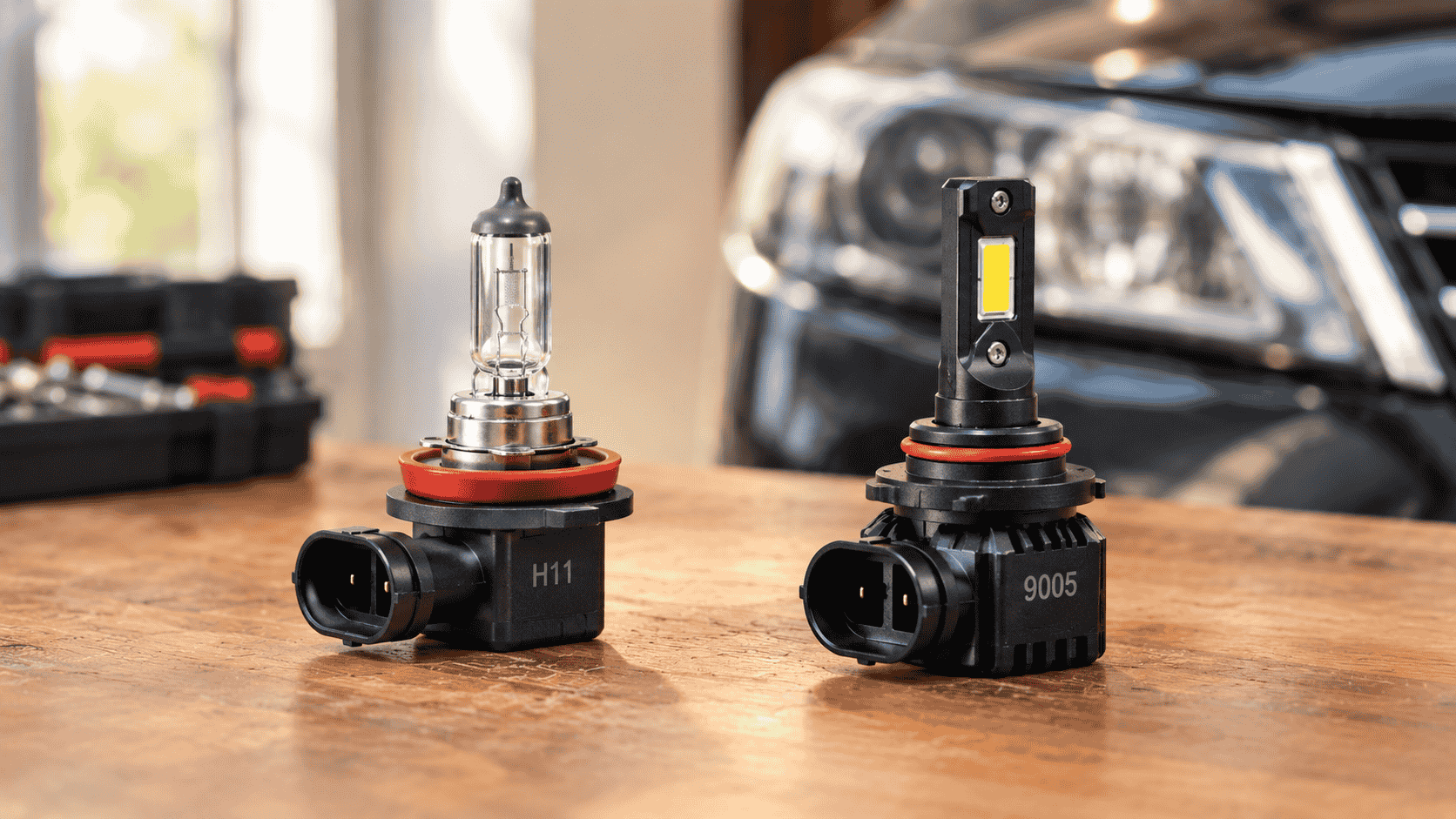 Comparison of 9005 and H11 automotive headlight bulbs