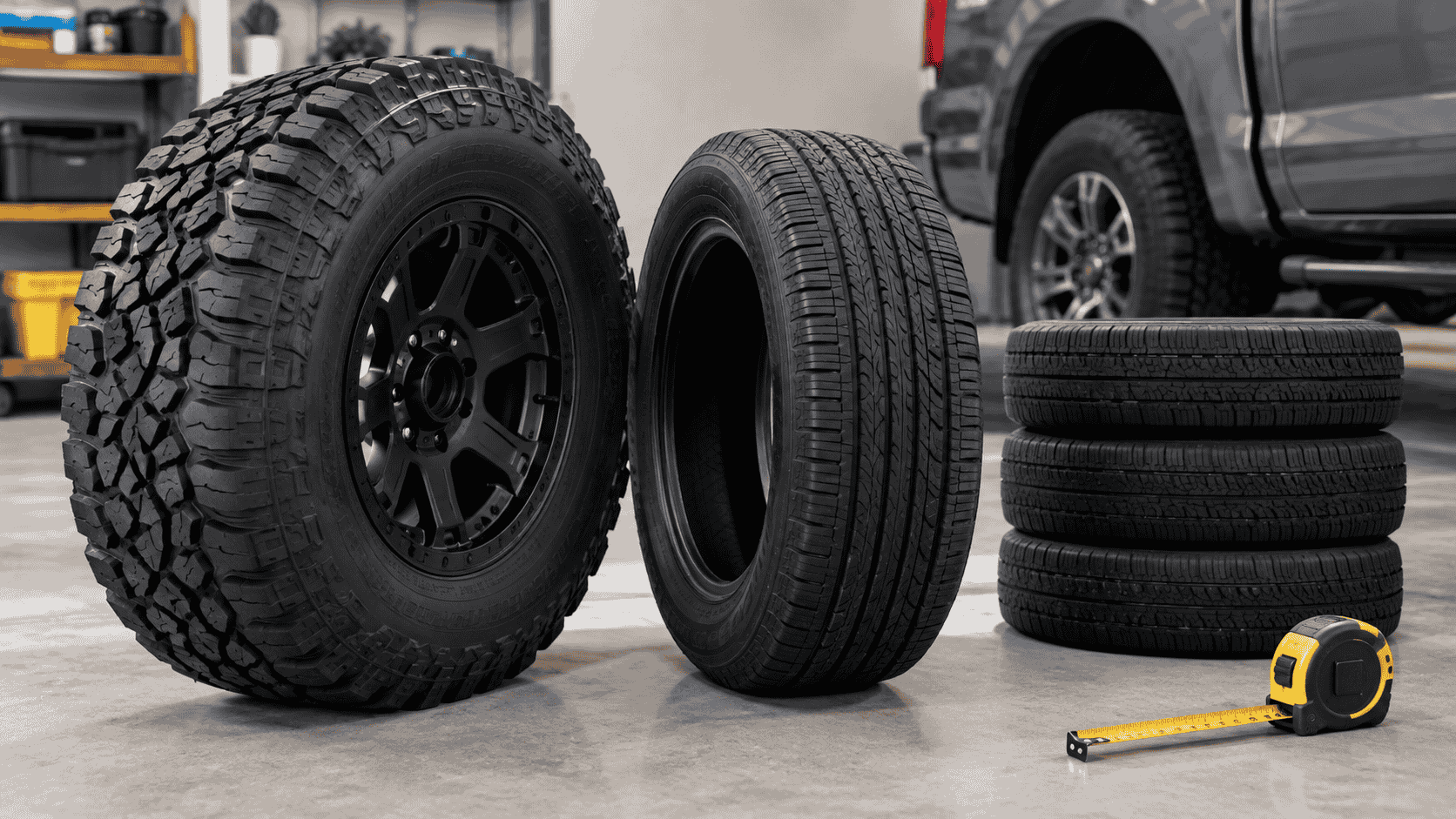 33-inch off-road tire mounted on a wheel with metric tire size comparison