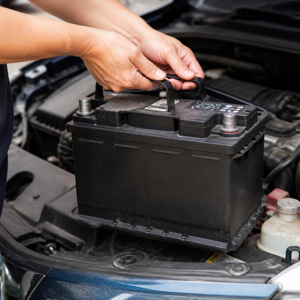 Car battery showing its size and terminals