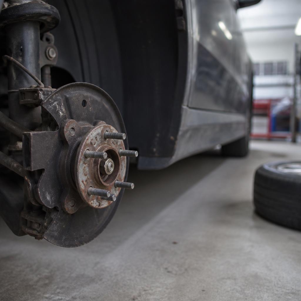 Worn wheel bearing removed from a car wheel hub assembly
