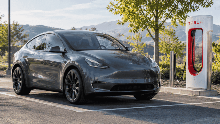 Tesla Model Y parked in a driveway while not charging
