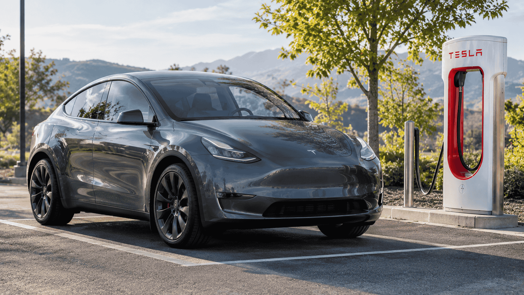 Tesla Model Y parked in a driveway while not charging